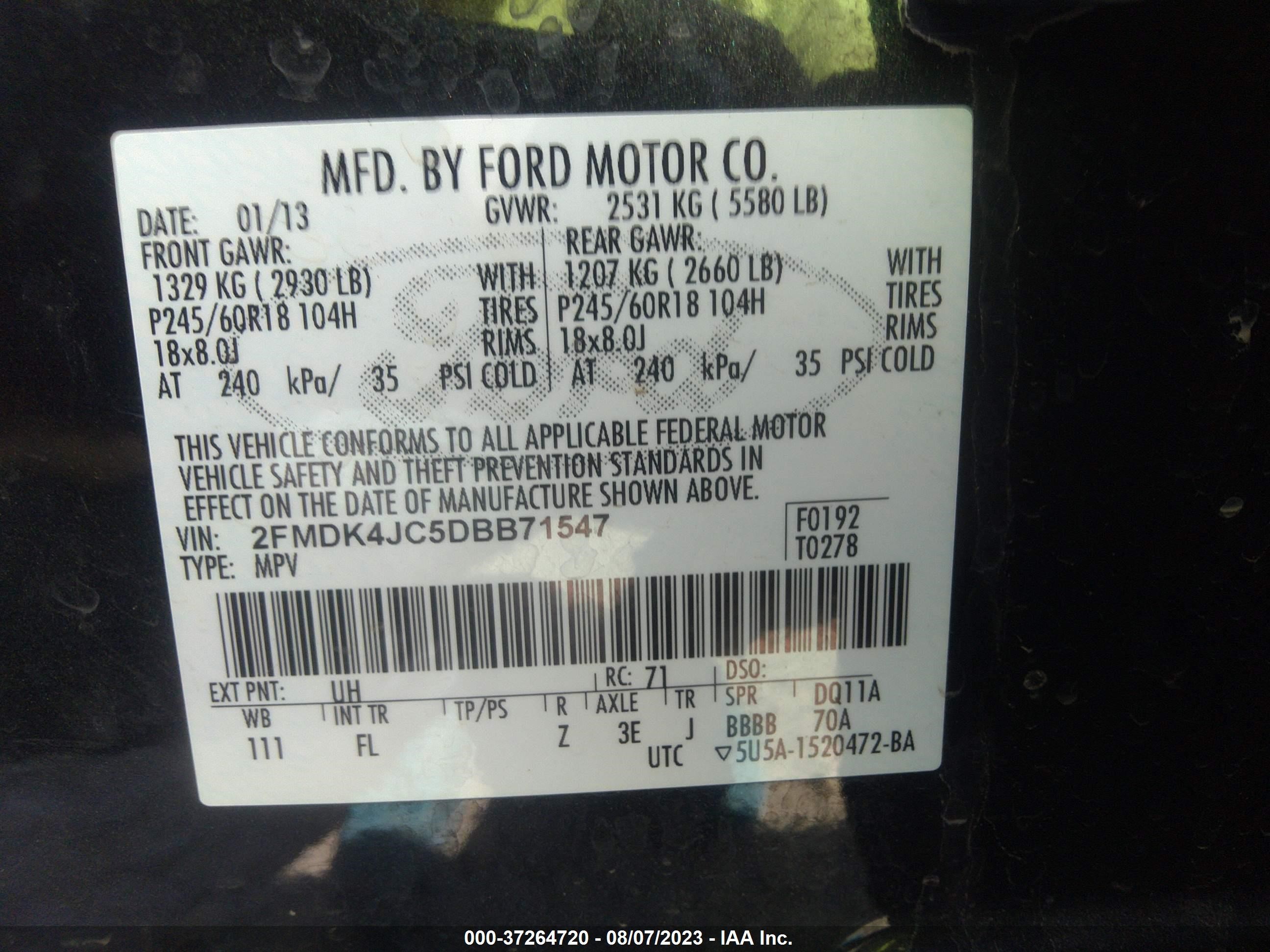 Photo 8 VIN: 2FMDK4JC5DBB71547 - FORD EDGE 