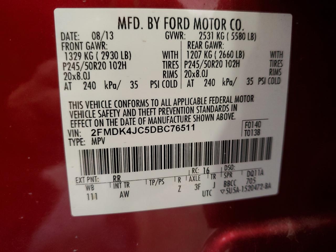 Photo 11 VIN: 2FMDK4JC5DBC76511 - FORD EDGE 