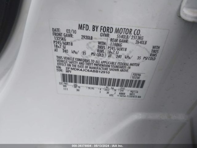 Photo 8 VIN: 2FMDK4JC6ABB12910 - FORD EDGE 