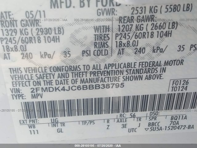 Photo 8 VIN: 2FMDK4JC6BBB38795 - FORD EDGE 