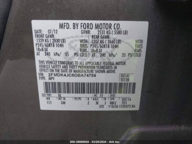 Photo 8 VIN: 2FMDK4JC6DBA74759 - FORD EDGE 