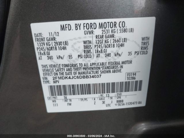 Photo 8 VIN: 2FMDK4JC6DBB34037 - FORD EDGE 