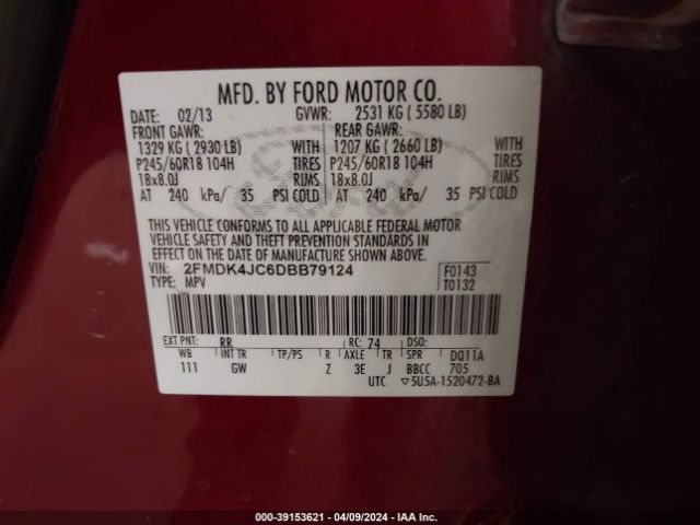 Photo 8 VIN: 2FMDK4JC6DBB79124 - FORD EDGE 