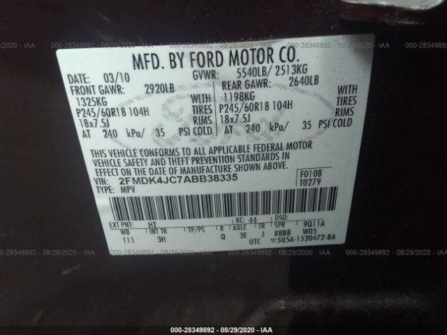 Photo 8 VIN: 2FMDK4JC7ABB38335 - FORD EDGE 