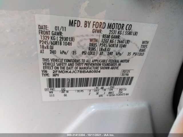 Photo 8 VIN: 2FMDK4JC7BBA80504 - FORD EDGE 