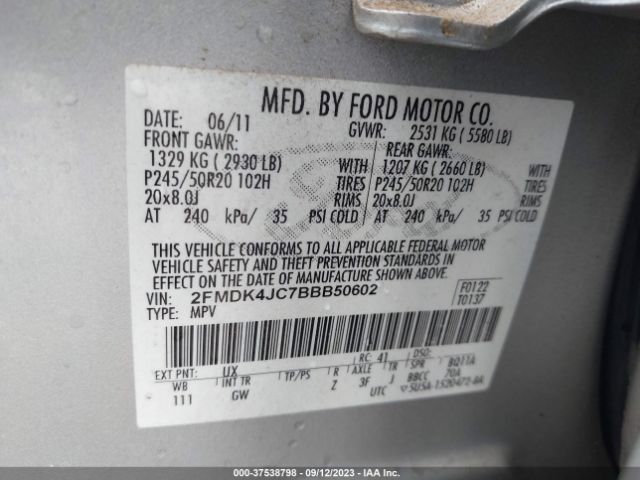 Photo 8 VIN: 2FMDK4JC7BBB50602 - FORD EDGE 