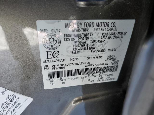 Photo 12 VIN: 2FMDK4JC7CBA74929 - FORD EDGE 