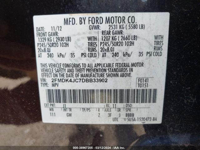 Photo 8 VIN: 2FMDK4JC7DBB33902 - FORD EDGE 