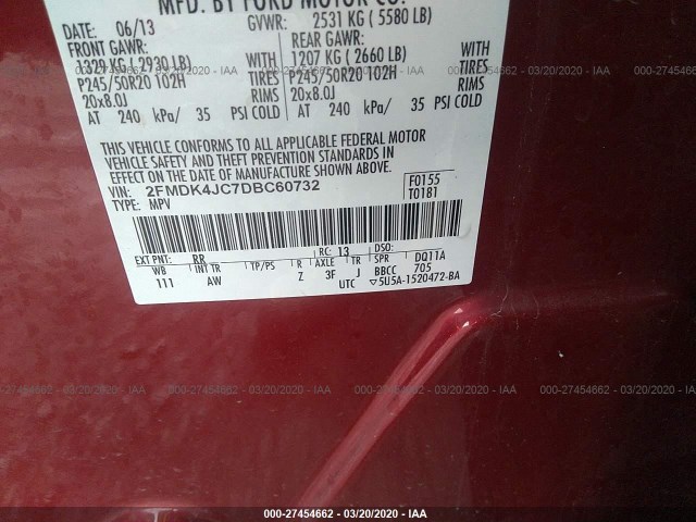 Photo 8 VIN: 2FMDK4JC7DBC60732 - FORD EDGE 