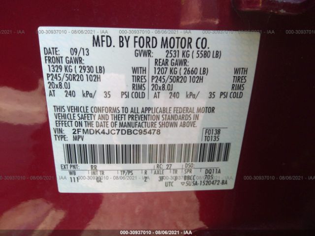 Photo 8 VIN: 2FMDK4JC7DBC95478 - FORD EDGE 