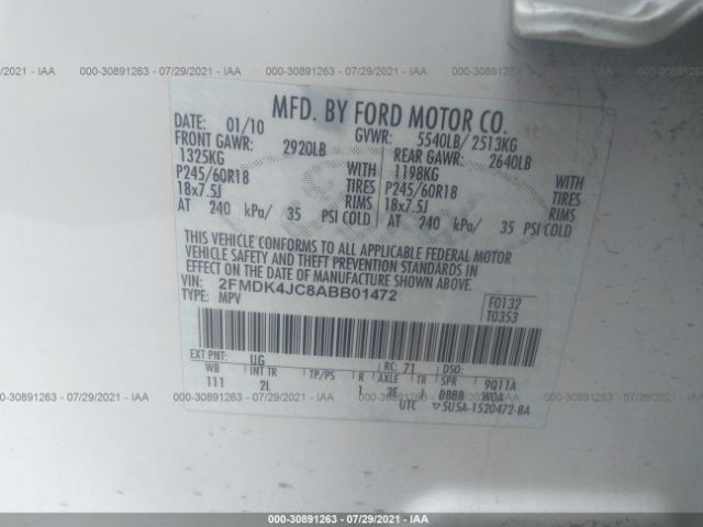 Photo 8 VIN: 2FMDK4JC8ABB01472 - FORD EDGE 