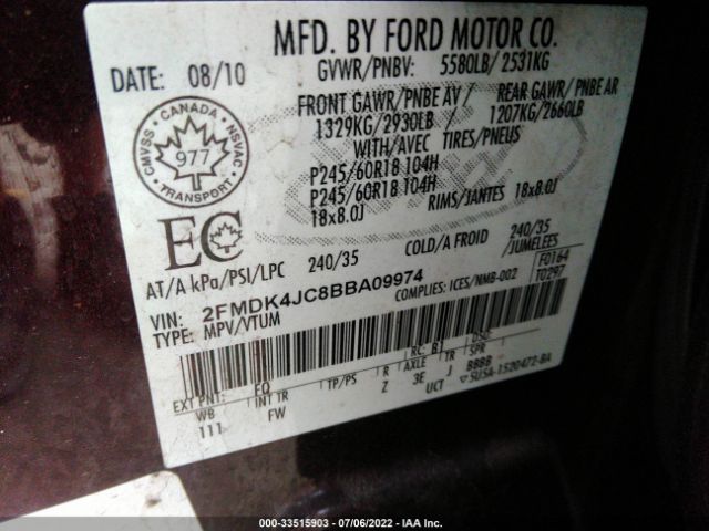 Photo 8 VIN: 2FMDK4JC8BBA09974 - FORD EDGE 