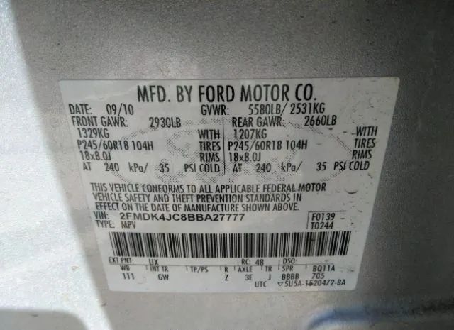 Photo 8 VIN: 2FMDK4JC8BBA27777 - FORD EDGE 