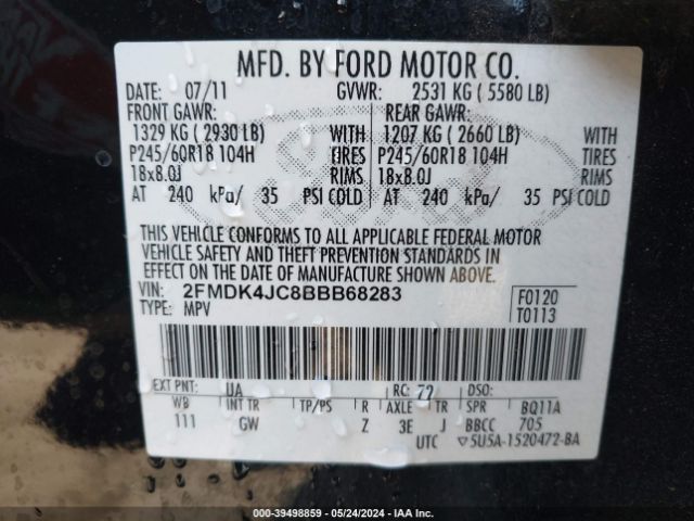 Photo 8 VIN: 2FMDK4JC8BBB68283 - FORD EDGE 