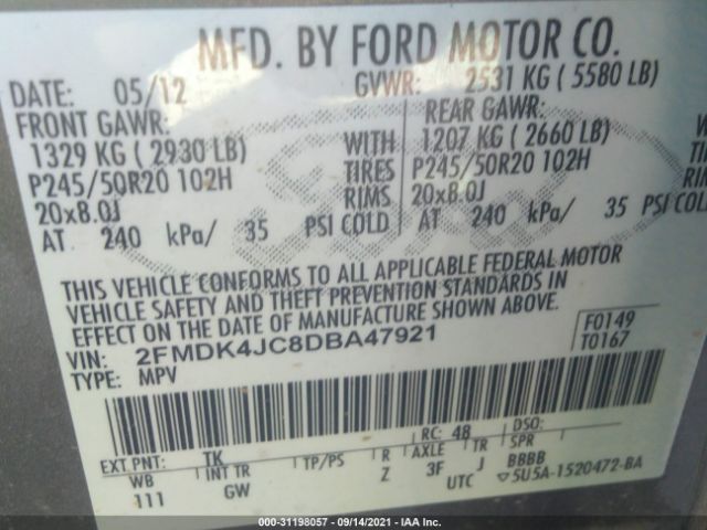 Photo 8 VIN: 2FMDK4JC8DBA47921 - FORD EDGE 