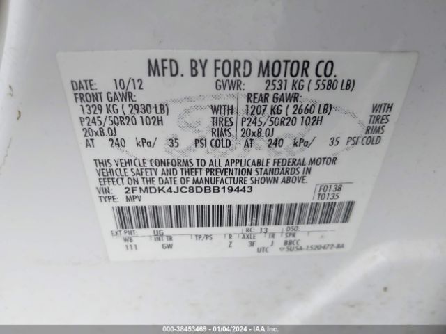 Photo 8 VIN: 2FMDK4JC8DBB19443 - FORD EDGE 