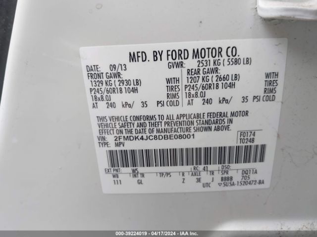 Photo 8 VIN: 2FMDK4JC8DBE08001 - FORD EDGE 