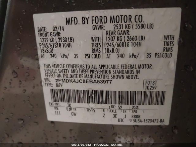 Photo 8 VIN: 2FMDK4JC8EBA53977 - FORD EDGE 