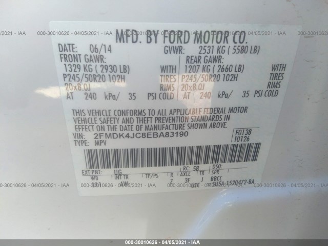 Photo 8 VIN: 2FMDK4JC8EBA83190 - FORD EDGE 