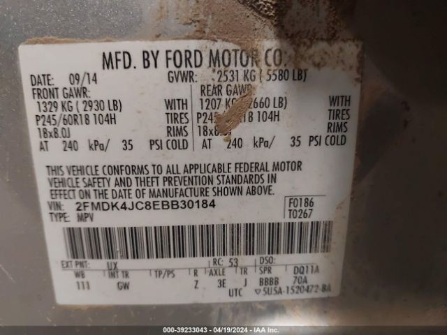 Photo 8 VIN: 2FMDK4JC8EBB30184 - FORD EDGE 