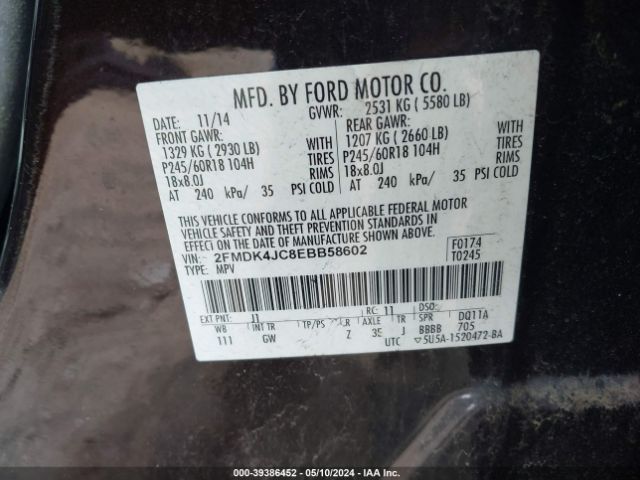 Photo 8 VIN: 2FMDK4JC8EBB58602 - FORD EDGE 