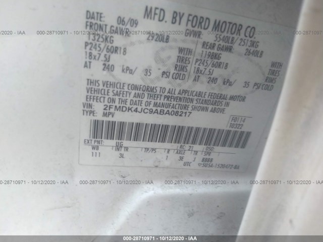 Photo 8 VIN: 2FMDK4JC9ABA08217 - FORD EDGE 