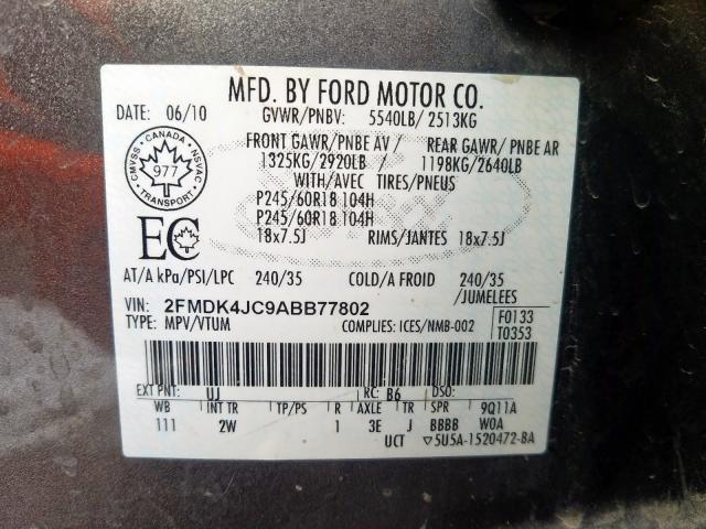 Photo 9 VIN: 2FMDK4JC9ABB77802 - FORD EDGE SEL 