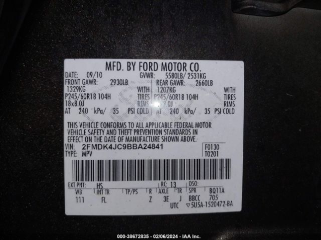 Photo 8 VIN: 2FMDK4JC9BBA24841 - FORD EDGE 