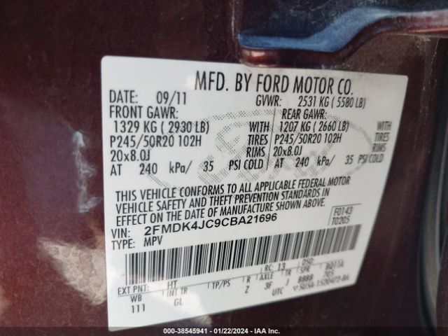 Photo 8 VIN: 2FMDK4JC9CBA21696 - FORD EDGE 