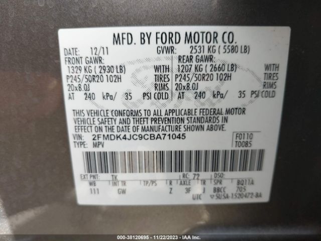 Photo 8 VIN: 2FMDK4JC9CBA71045 - FORD EDGE 