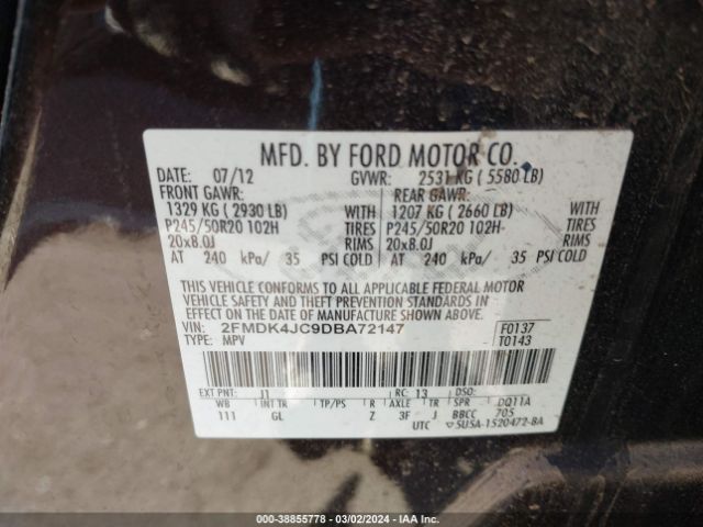 Photo 8 VIN: 2FMDK4JC9DBA72147 - FORD EDGE 