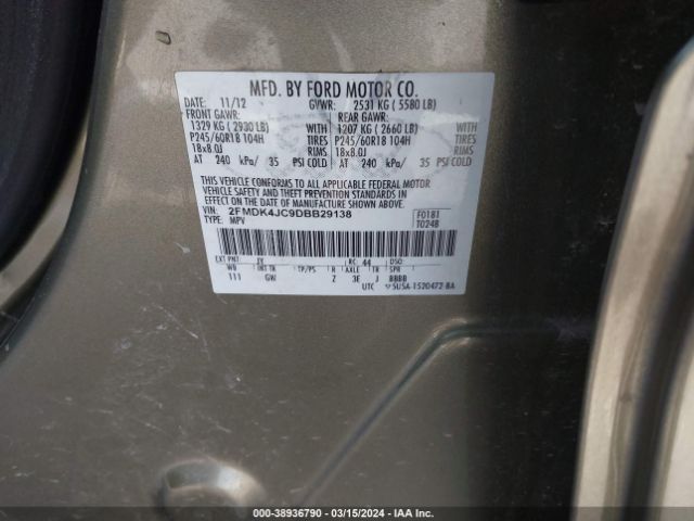 Photo 8 VIN: 2FMDK4JC9DBB29138 - FORD EDGE 