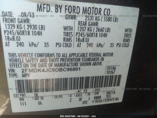 Photo 8 VIN: 2FMDK4JC9DBC96891 - FORD EDGE 