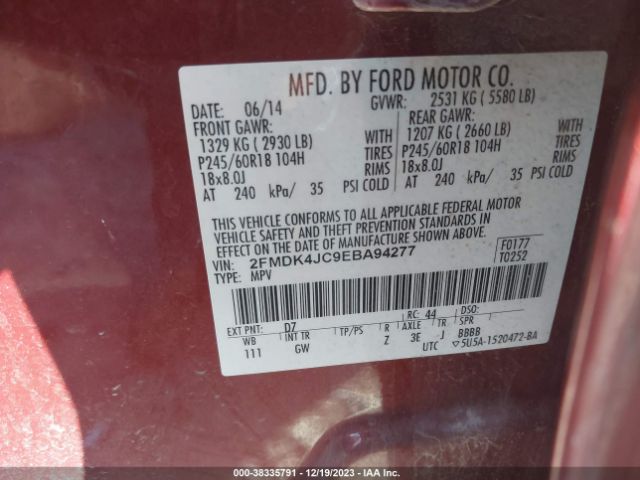 Photo 8 VIN: 2FMDK4JC9EBA94277 - FORD EDGE 