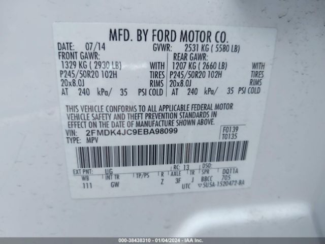 Photo 8 VIN: 2FMDK4JC9EBA98099 - FORD EDGE 