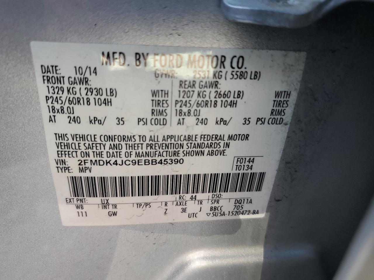 Photo 12 VIN: 2FMDK4JC9EBB45390 - FORD EDGE 