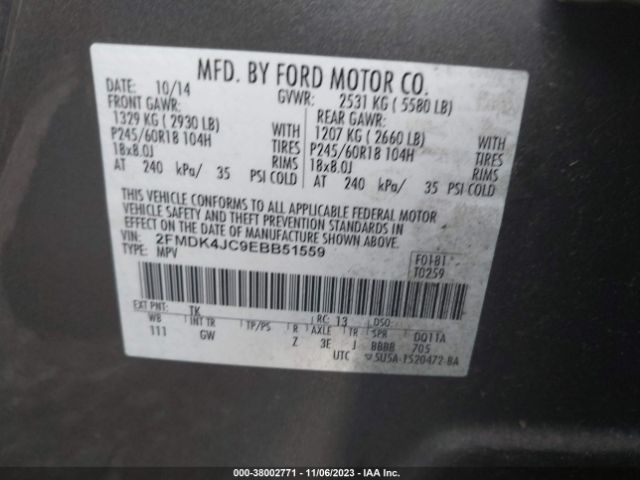 Photo 8 VIN: 2FMDK4JC9EBB51559 - FORD EDGE 