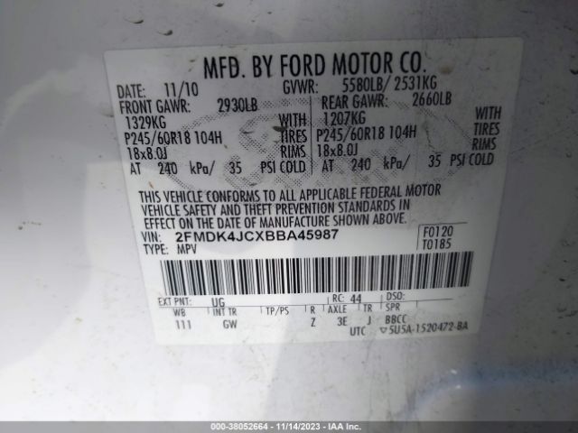 Photo 8 VIN: 2FMDK4JCXBBA45987 - FORD EDGE 