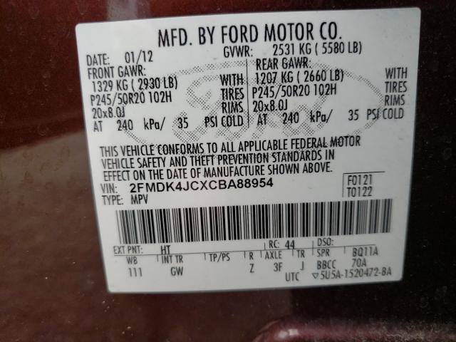 Photo 9 VIN: 2FMDK4JCXCBA88954 - FORD EDGE SEL 