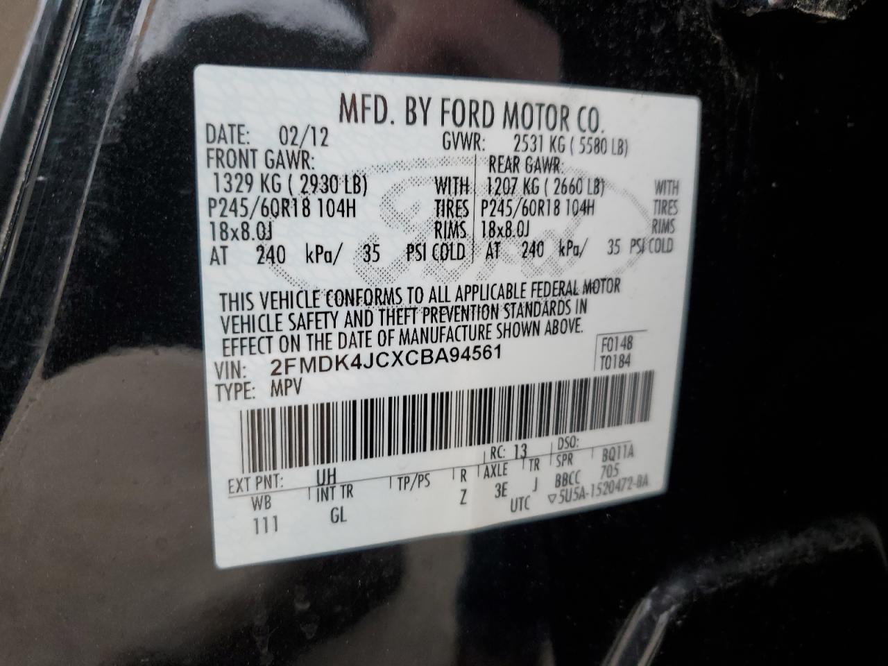 Photo 11 VIN: 2FMDK4JCXCBA94561 - FORD EDGE SEL 