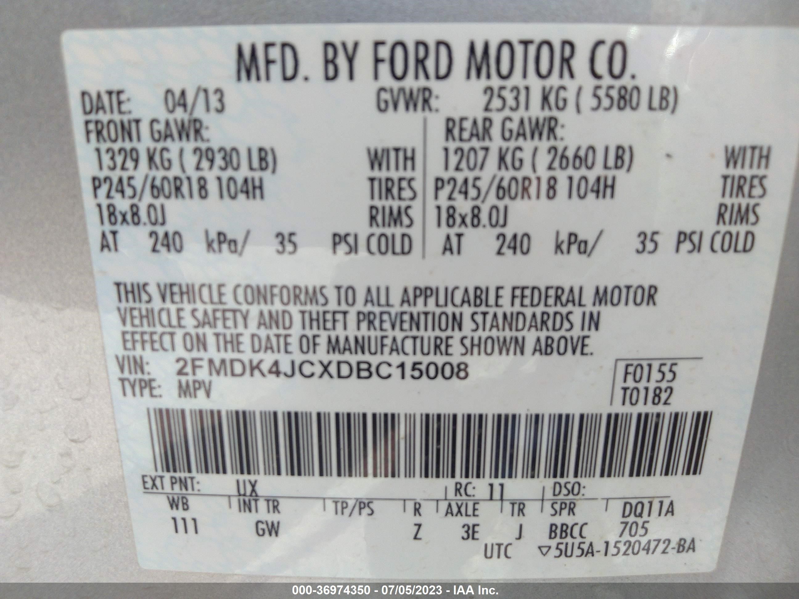 Photo 8 VIN: 2FMDK4JCXDBC15008 - FORD EDGE 