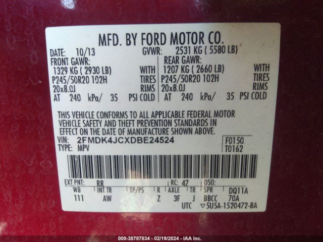 Photo 8 VIN: 2FMDK4JCXDBE24524 - FORD EDGE 