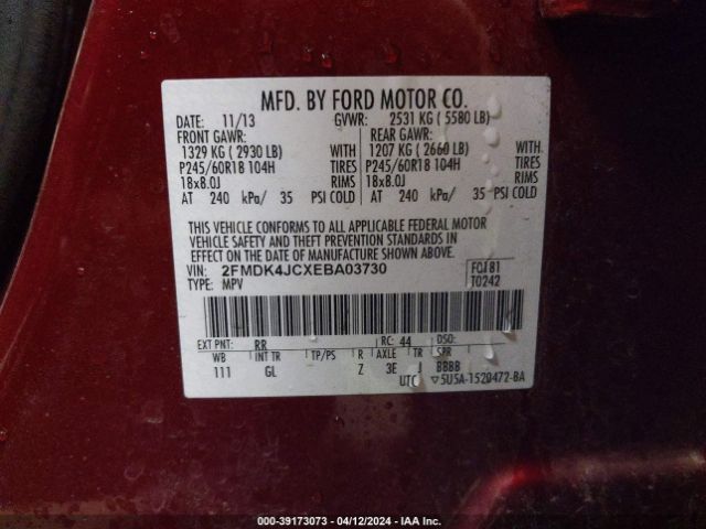 Photo 8 VIN: 2FMDK4JCXEBA03730 - FORD EDGE 