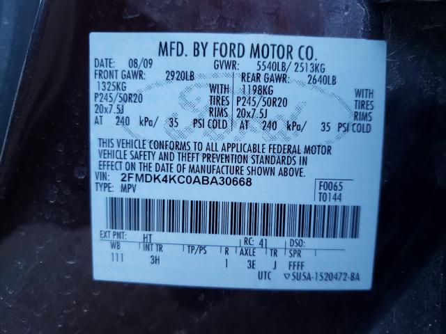 Photo 9 VIN: 2FMDK4KC0ABA30668 - FORD EDGE LIMIT 