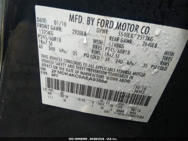 Photo 8 VIN: 2FMDK4KC0ABA93866 - FORD EDGE 