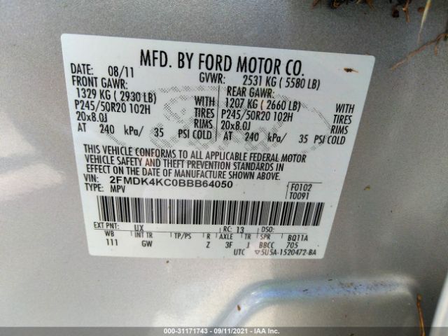 Photo 8 VIN: 2FMDK4KC0BBB64050 - FORD EDGE 