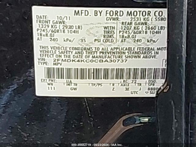 Photo 8 VIN: 2FMDK4KC0CBA30737 - FORD EDGE 