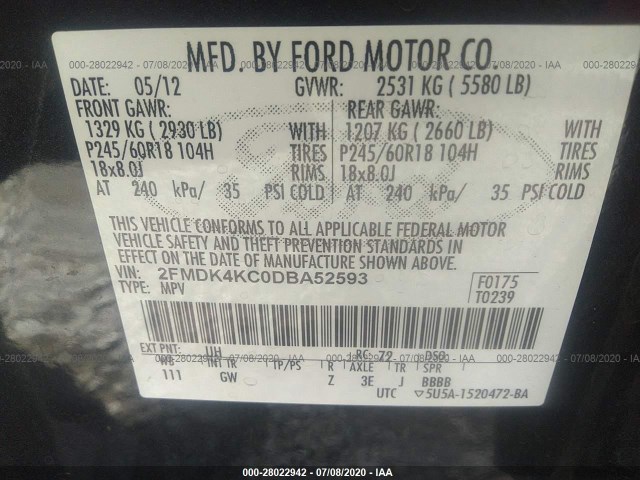 Photo 8 VIN: 2FMDK4KC0DBA52593 - FORD EDGE 