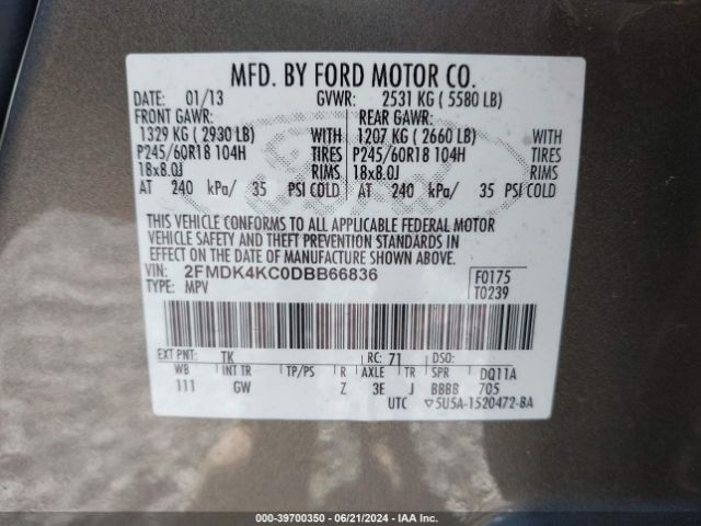 Photo 8 VIN: 2FMDK4KC0DBB66836 - FORD EDGE 