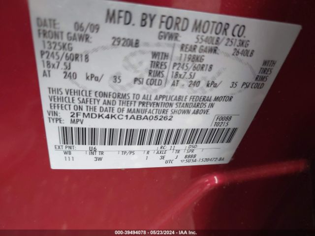 Photo 8 VIN: 2FMDK4KC1ABA05262 - FORD EDGE 